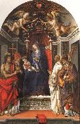 Filippino Lippi, Madonna and Child Enthroned with SS.John the Baptist,Victor,Ber-nard,and Zenbius